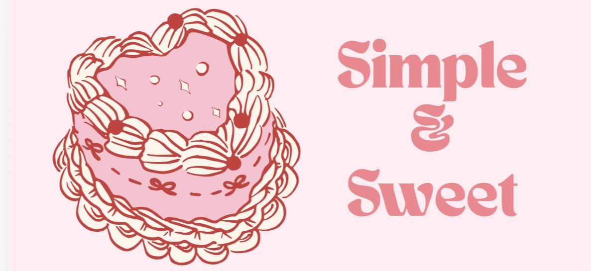 Simple & Sweet logo: a hand-drawn heart-shaped cake with piped cream
